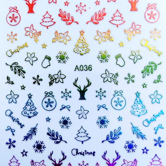 

A034-049 Hot Sale Christmas snow nail stickers New self-adhesive winter snowflake Christmas deer nail decals&stickers, As picture show