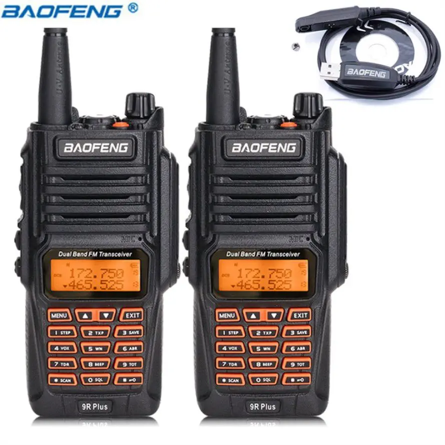 

2PCS Baofeng UV 9R Plus waterproof Walkie Talkie 8Watts 10km Powerful UHF VHF Dual Band Waterproof Two Way Radio+Program cable