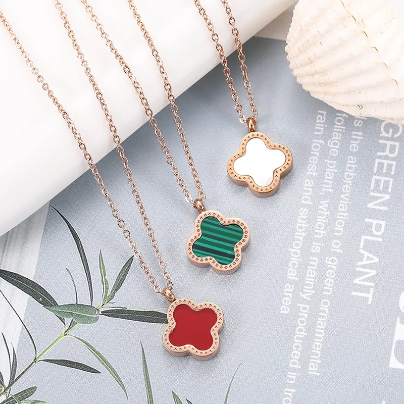 

CHENGYI jewelry 2021 valentine day clover necklace stainless steel 18k gold bezel trendy Four Leaf Clover necklace