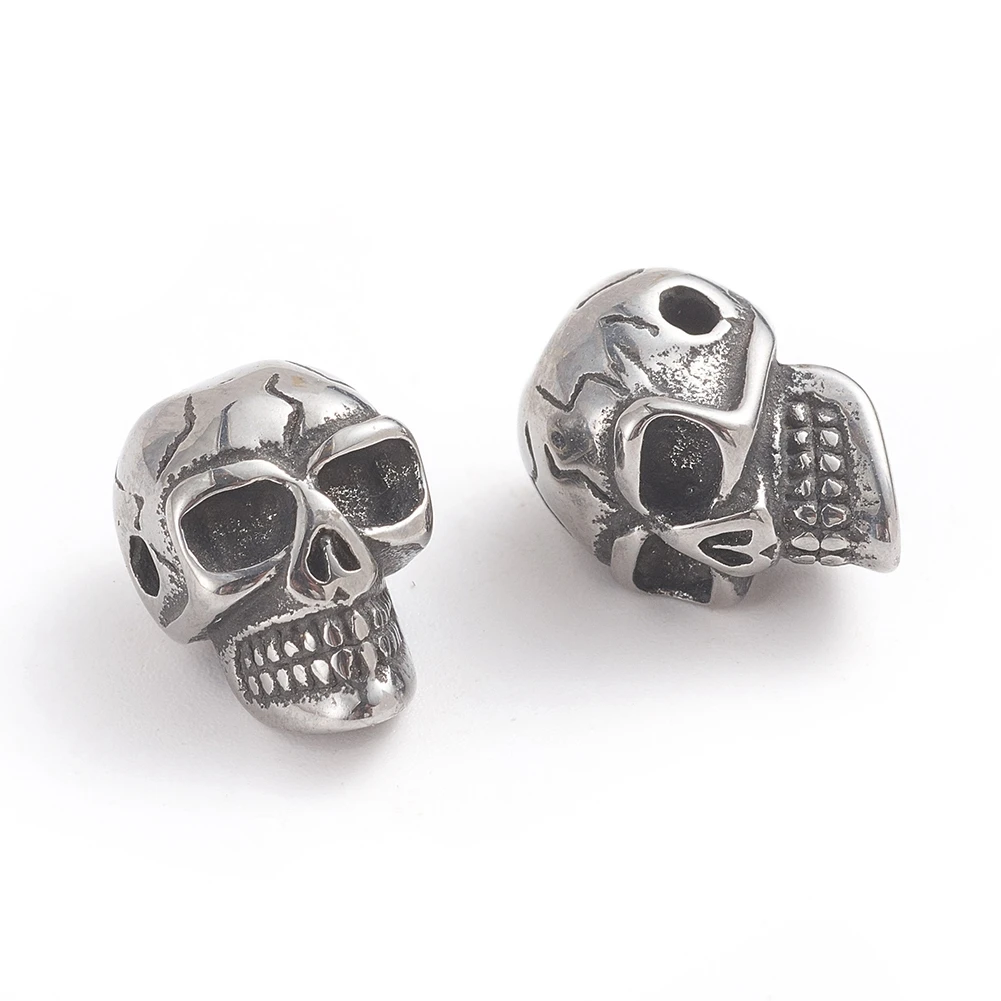 

PandaHall Halloween Antique Silver 316 Stainless Steel Skull Heads