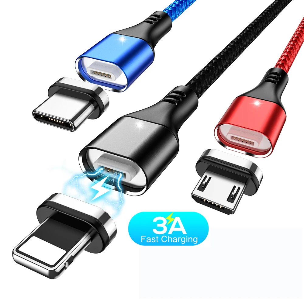 

Free Shipping 1 Sample OK RAXFLY 3A Magnetic Micro USB Type C Cable For iPhone 1M Fast Charging Phone Magnet Charger Cable