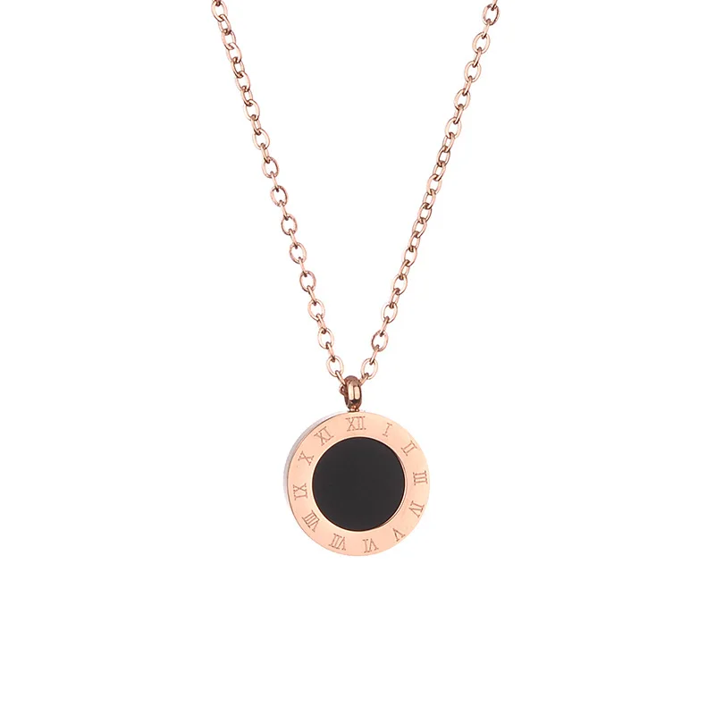 

Fashion Women Necklace Stainless Steel Black White Shell Necklaces With Roman Numeral Luxury Women Wedding Jewelry Collars, Silver
