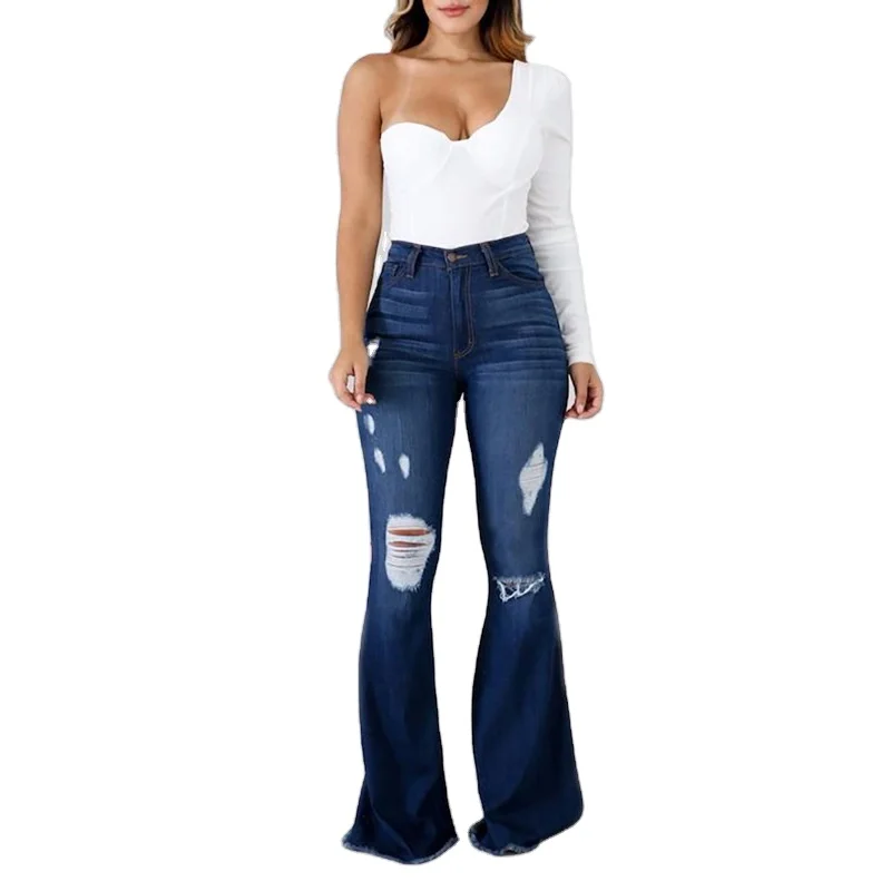 

New Jeans Women's High Waist Jeans Wide-Leg Trousers Ripped Casual Trousers Denim Flared Pants Women Ripped Jeans For Women