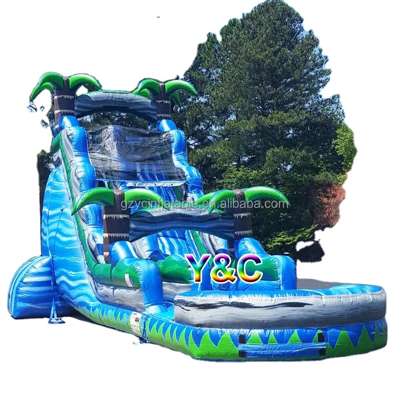 

Hot sale and cheap inflatable bouncer pool slide blue coconut palm inflatable water slide