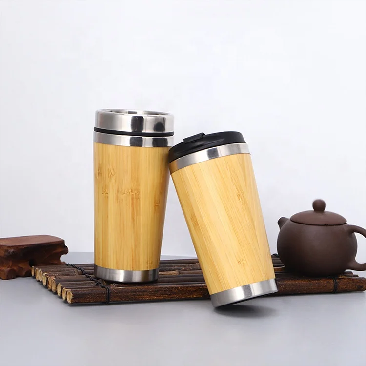 

ODM 450ML With Logo Stainless Steel Bamboo Coffee Cup Termos De Agua Copo Personalised Reusable Double Wall Bamboo Water Bottles