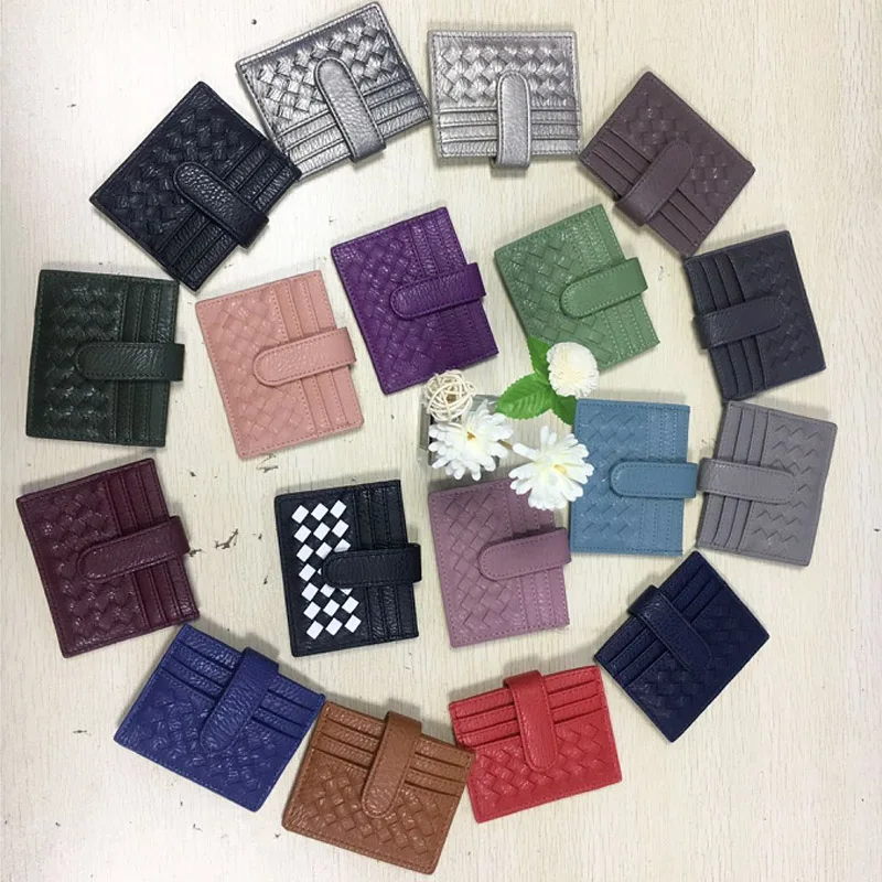 

Fashion US Woven Leather Card Purse Women Luxury Leather Credit Card Holder Walllet Slim Pockets Wallet
