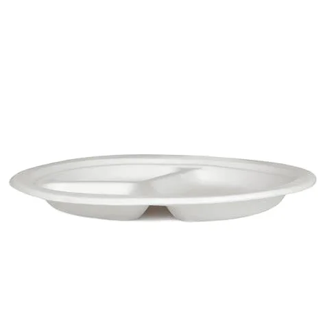 

Eco Packaging 3 Compartments Round Tray 100% Compostable Biodegradable Sugarcane Bagasse Plate with Lid, White