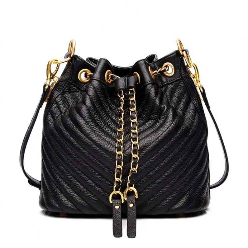 

Designer 2021 High Quality Ladies Sling Bag Chains Shoulder Bucket Bags Sewing Genuine Leather Luxury Women's Hbag, 3 colors