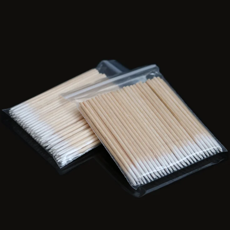 

Disposable Cotton Swab Single Tip Cotton Swabs Eyelash Swab Brush Lint Free Swabs for Eyelash Ear Cleaning, Wood color