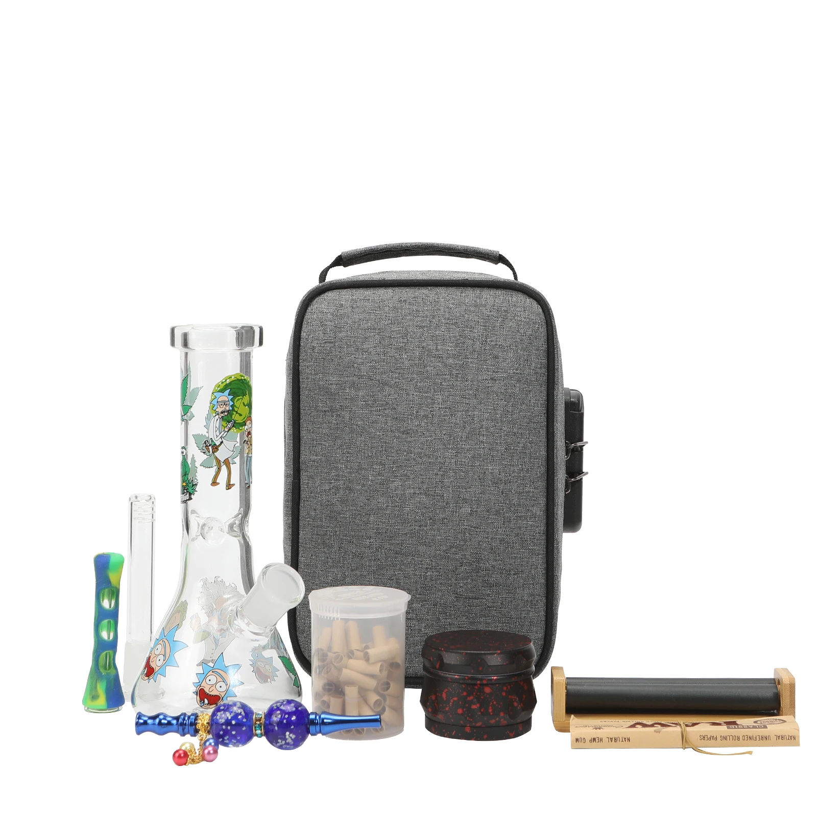 

Custom Logo Carbon Lined Smell Proof Travel Bag Weed Container with Lock, Grey with black trim