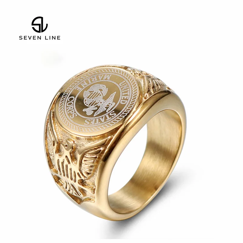 

European American Soldier Badge Titanium Steel Ring Personality Golden Eagle Stainless Steel Ring Men Drop shipping