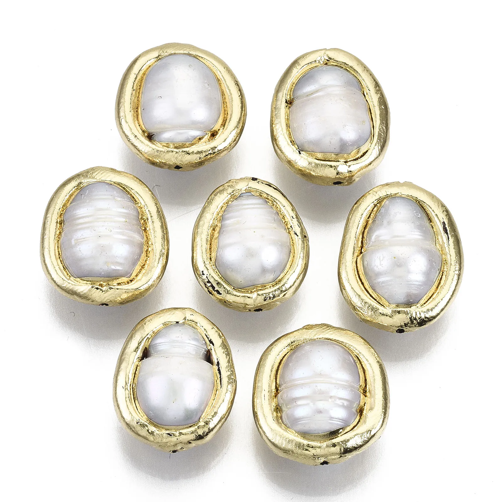 

Pandahall Loose Oval Golden Plated Edge Freshwater Pearl Beads
