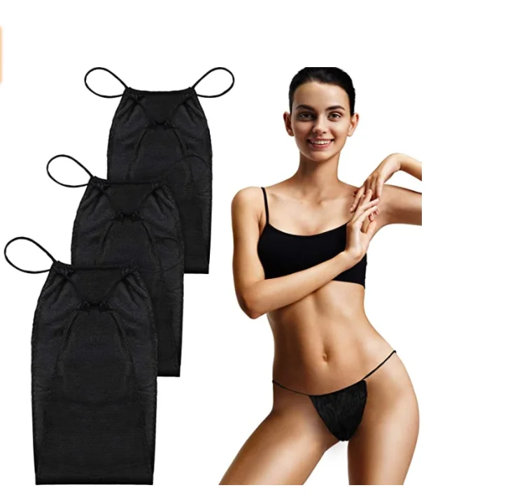 

Disposable elastic bikini set Nonwoven strapped bikini set, Black / white / blue/ customizable