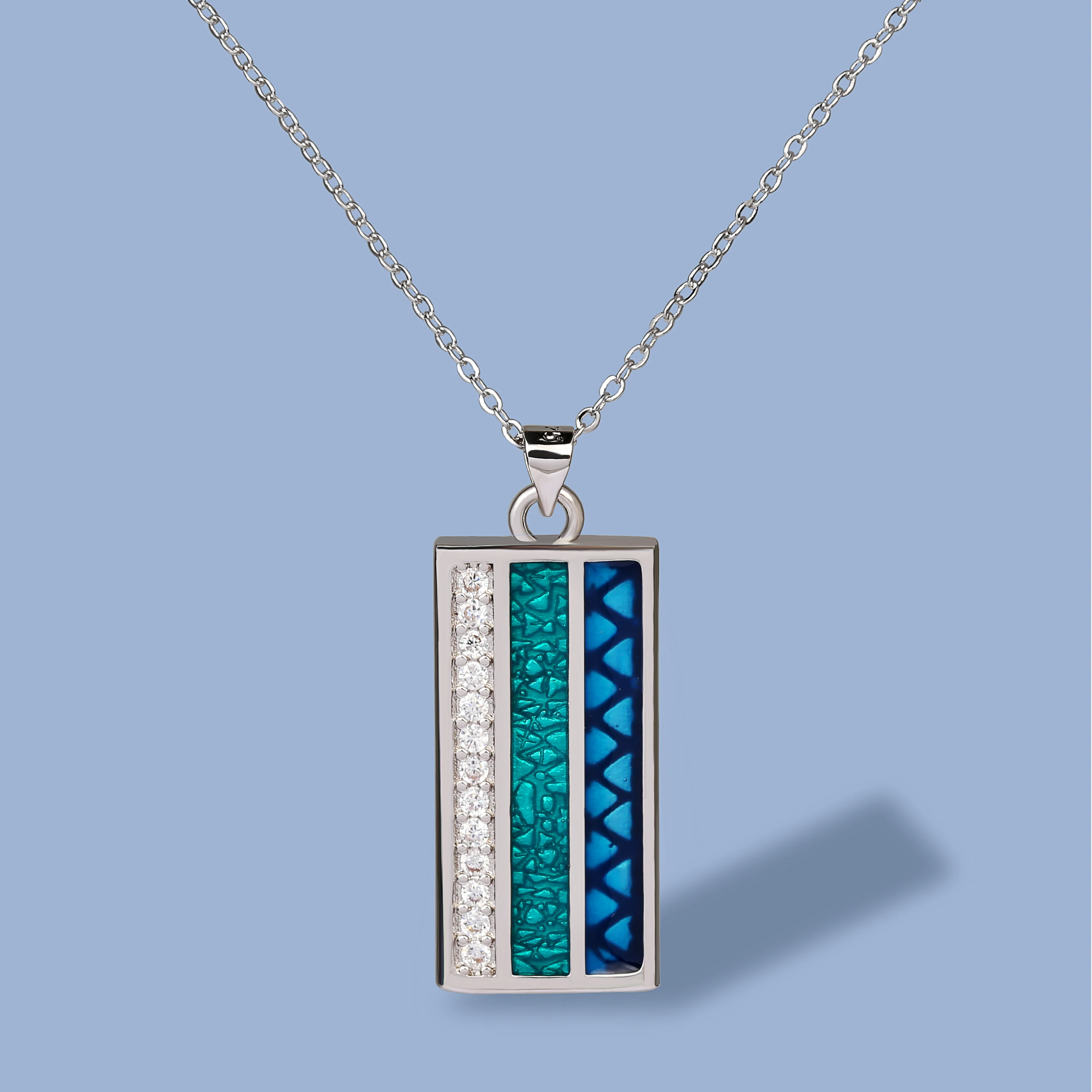 

Fashion Jewelry KYNL0361 Geometric Shape 3A Zircon Enamel Necklaces Jewelry For Women, Silver