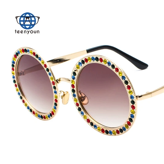 

Teenyoun Rts Colorful Crystal Rhinestone Ladies Metal Frame Round Logo Customized Trendy For Women 2023 Sun Glasses Sunglasses