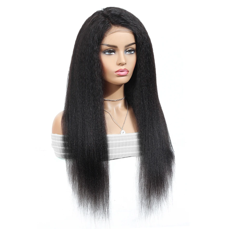 

mink brazilian human hair full bouncy kinky straight wig lace front 4x4 handtied swiss lace closure kinky yaki straight hair wig