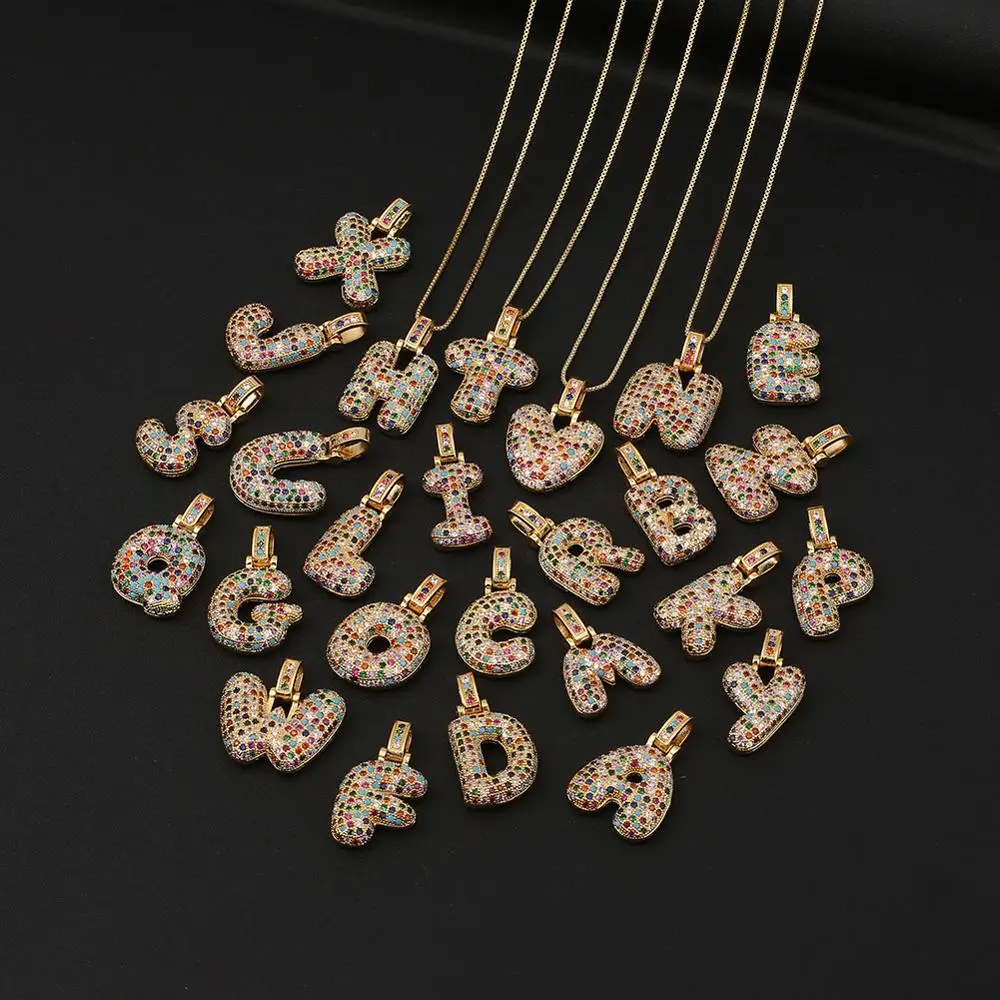 

HOVANCI Hotsale Jewelry Iced Out Diamond Zircon Letter Chain Necklace Rainbow Cubic Zircon Initial Letter Pendant Necklace