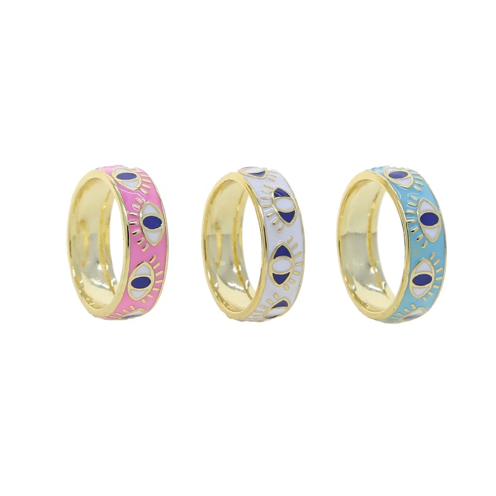 

New arrived wide band finger rings with pink blue white enmale eye shape parrten wedding engagement party ring jewelry