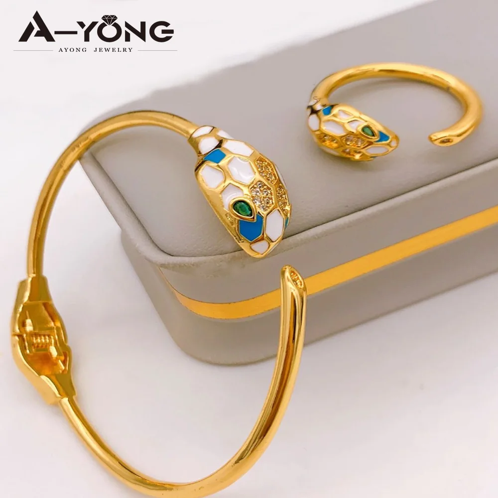 

Original Design Brass Animal 18k Gold Plated Snake Jewelry Set Bangles and Rings Sets