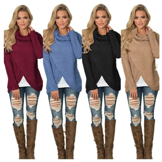 

Women's Winter Plus Size Knitted Turtleneck With 2 Buttons Casual Soft Pullovers Asymmetrical Sweater, As follow