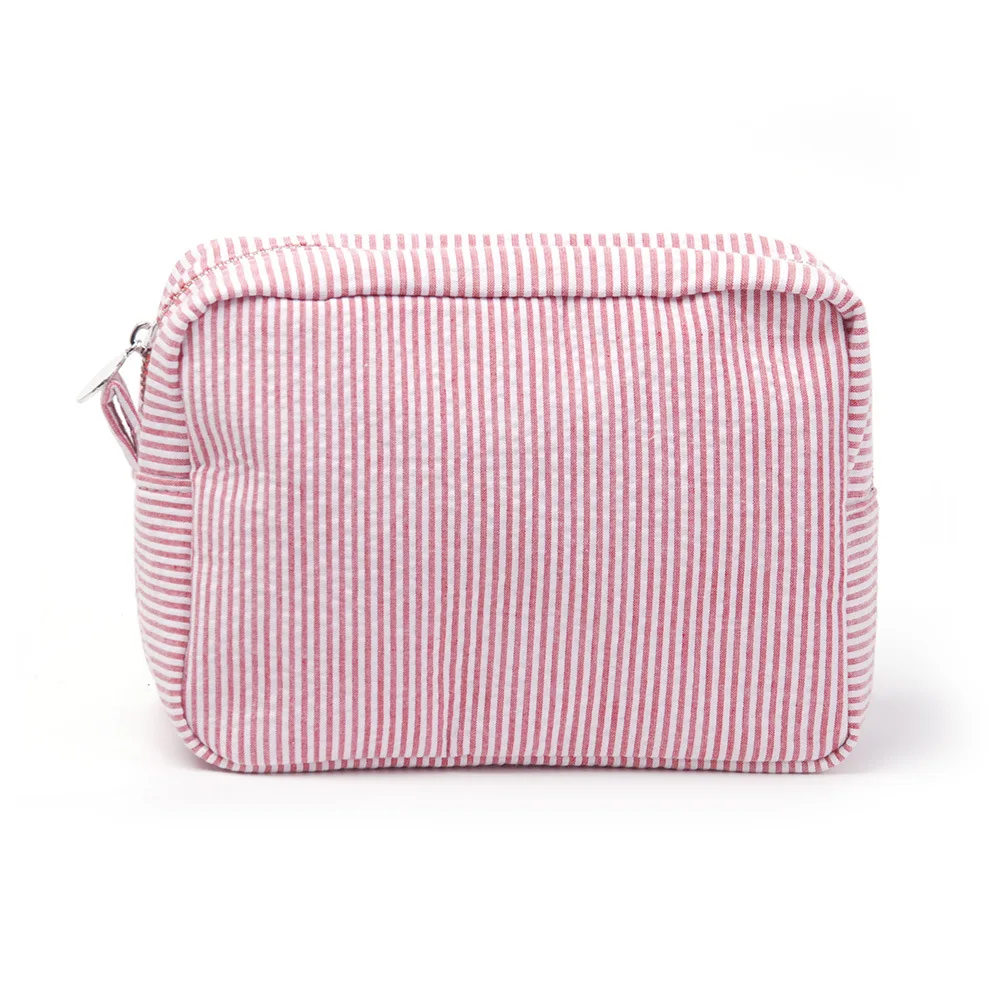 

Monogrammed Wholesale Customized Cosmetic Bags Solid Striped Seersucker Fashion Travel Convenient Makeup Bags, As pictures