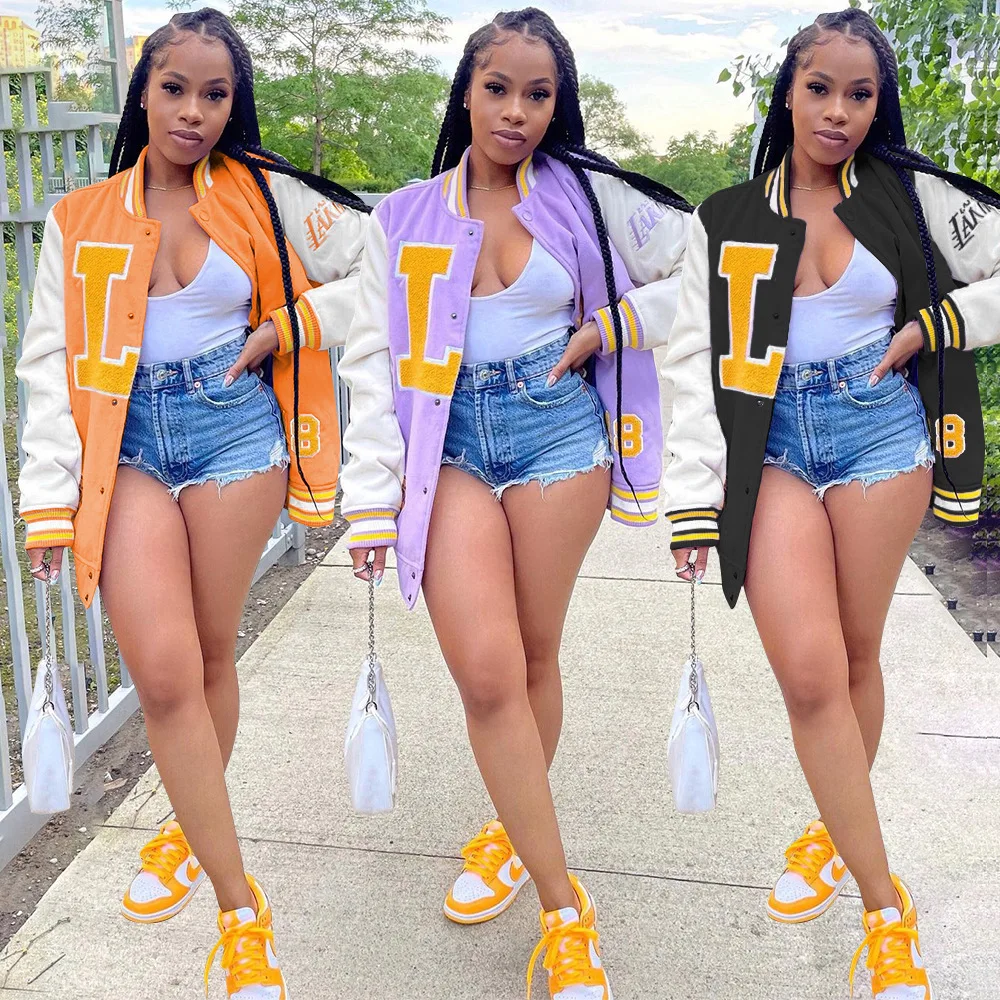 

2021 new arrival Fall Jacket Coats Womens button letter print coat Fashion Women Letterman Baseball Jackets
