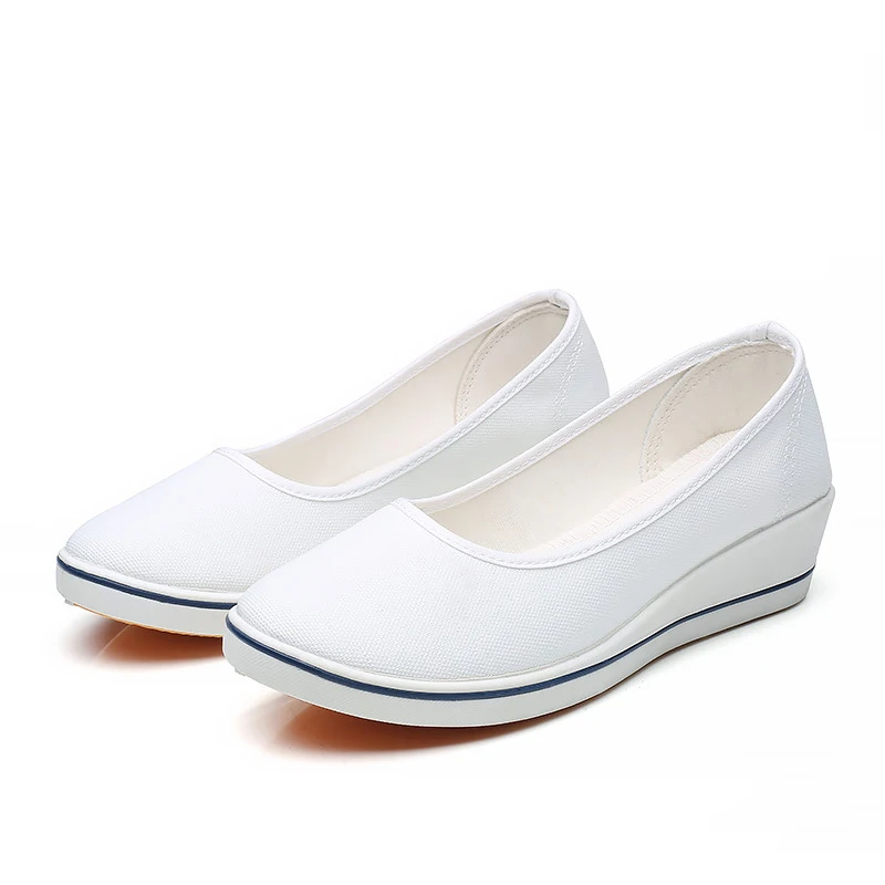 

Women White Soft Wedge Heel Canvas Cotton Shoes Slip-on Doctor and Nurse Medical Shoes