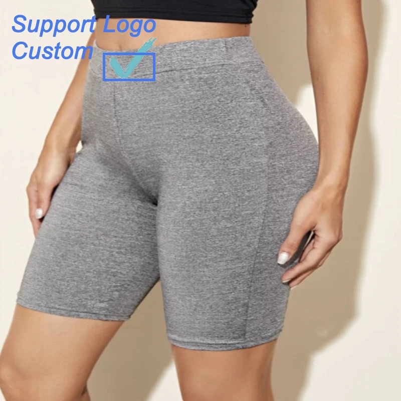 

Skinny high waist yoga fitness women shorts Biker Shorts Women Solid Grey Cotton Gym Shorts Women