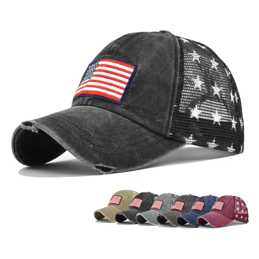 

wholesale 6 panel print mesh american flag hats usa flag patch cap