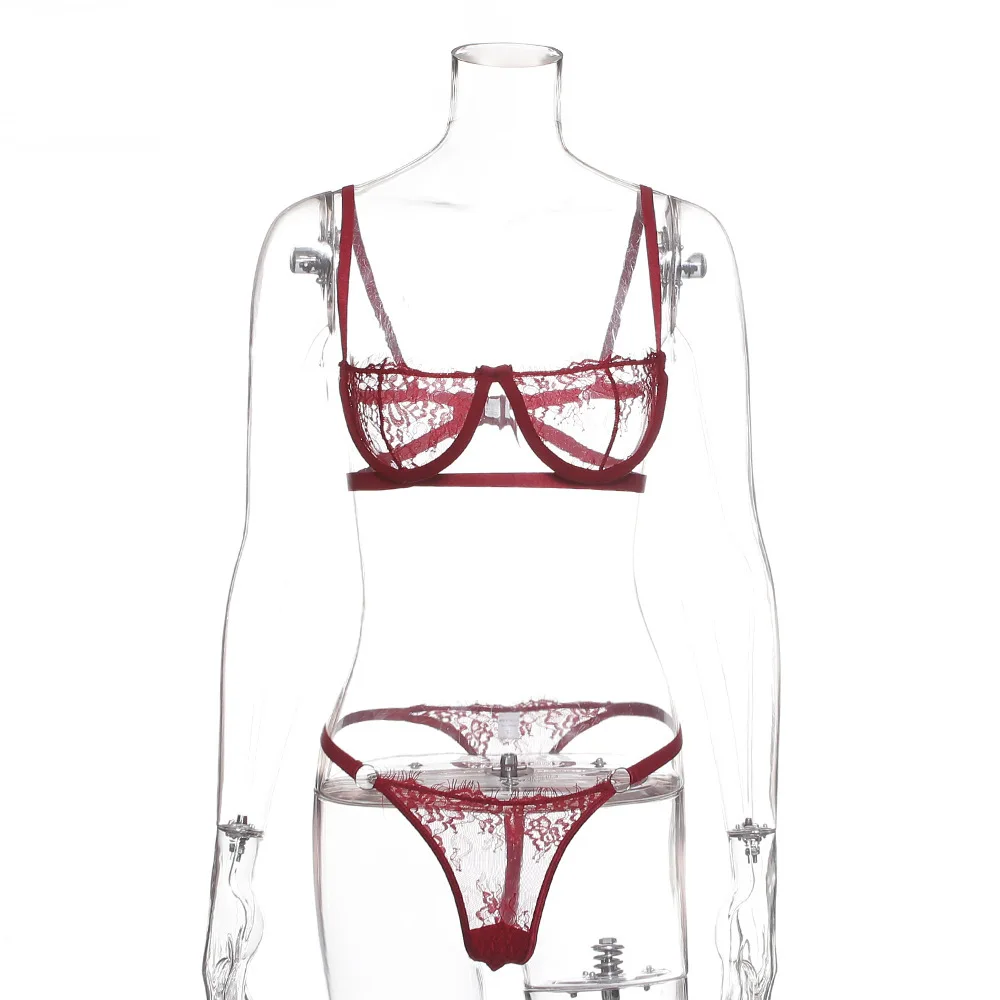 

Sexy lace transparent lingerie suit bra & brief sets