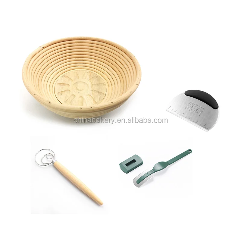 Natural Rattan Bread Proofing Basket Set With Bread Lame Dough