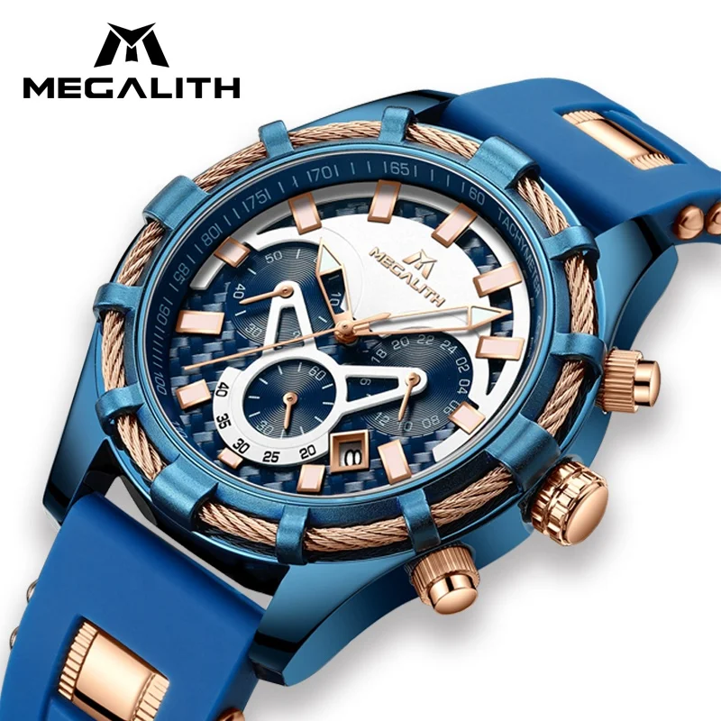 MEGALITH Luminous wristwatches Men Watches Top Brand Luxury Waterproof Sport Chronograph Quartz Wrist Watch Relogio Masculino