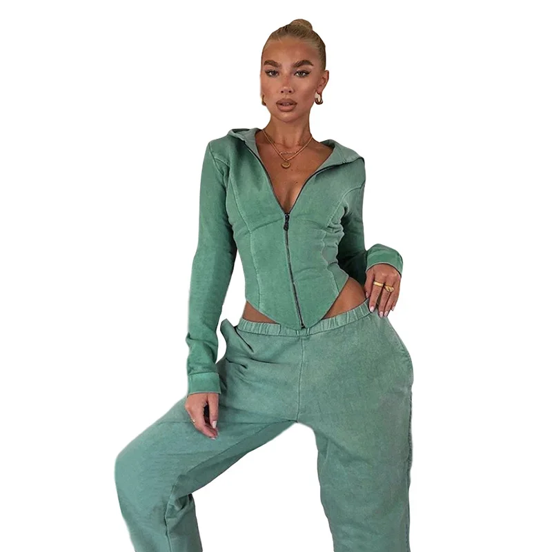 

PDEP 2020 Autumn foreign trade fashion women's wear solid color slim long sleeve breathable trend sports suit