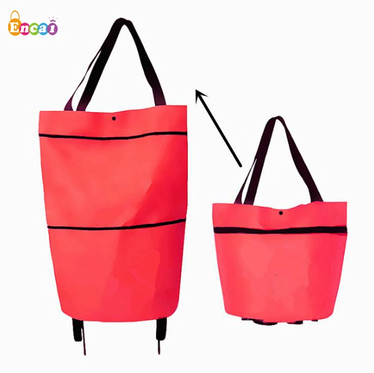 

Encai Customized Logo Folding shopping bag with wheels Wheeled Market Trolley Bag
