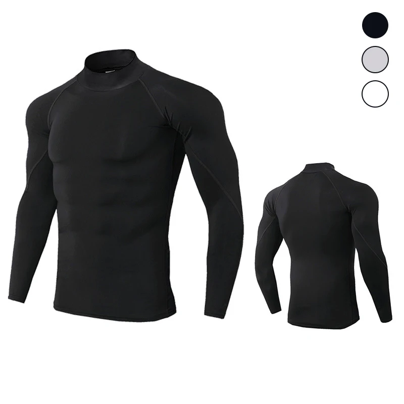 Men's Gym PRO Sports Long Sleeve T-shirt With High Stand Collar Autumn/Winter Fitness Running Stretch Speed Drying Solid Design