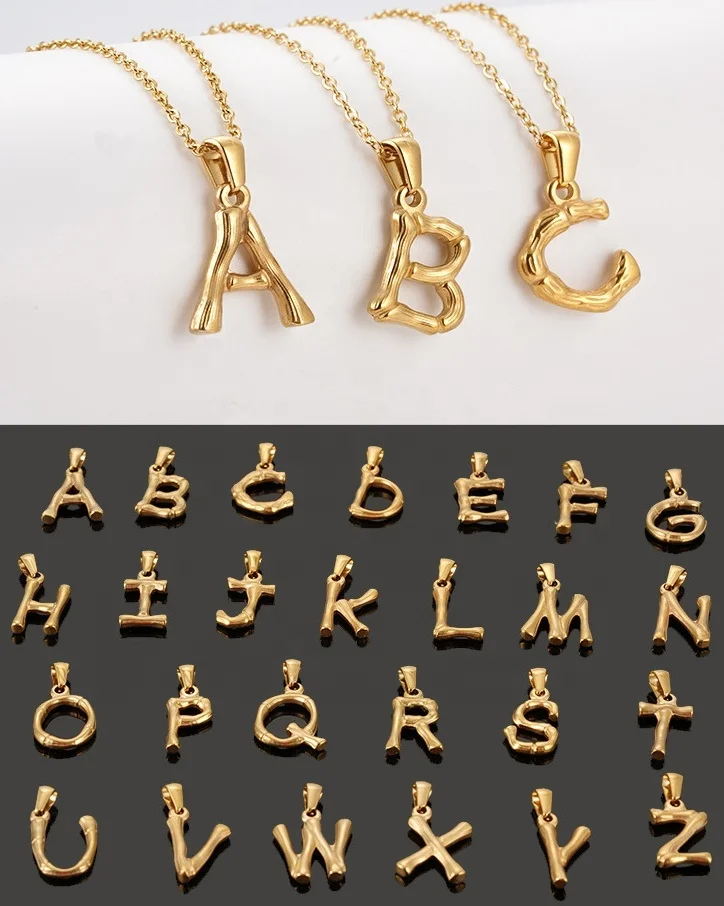 

European And American Popular Hip-hop Slub Plated 18k Stainless Steel 26 English Alphabet Pendant Titanium Steel Necklace, Picture shows