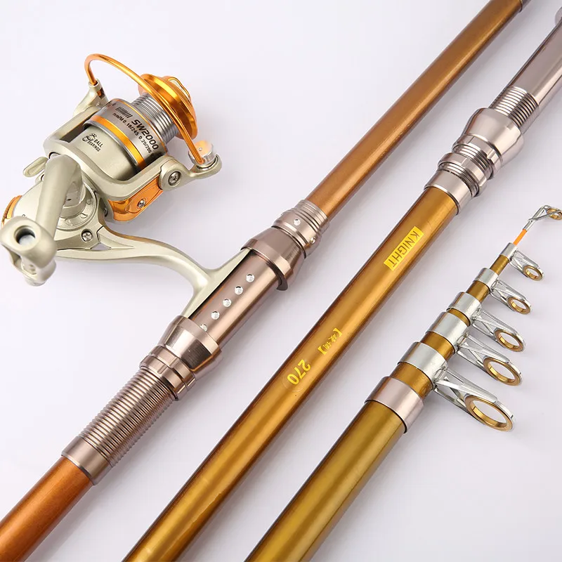 

high quality carbonfiber telescopic fishing rod 3.6m fishing rod reel combo, Orange