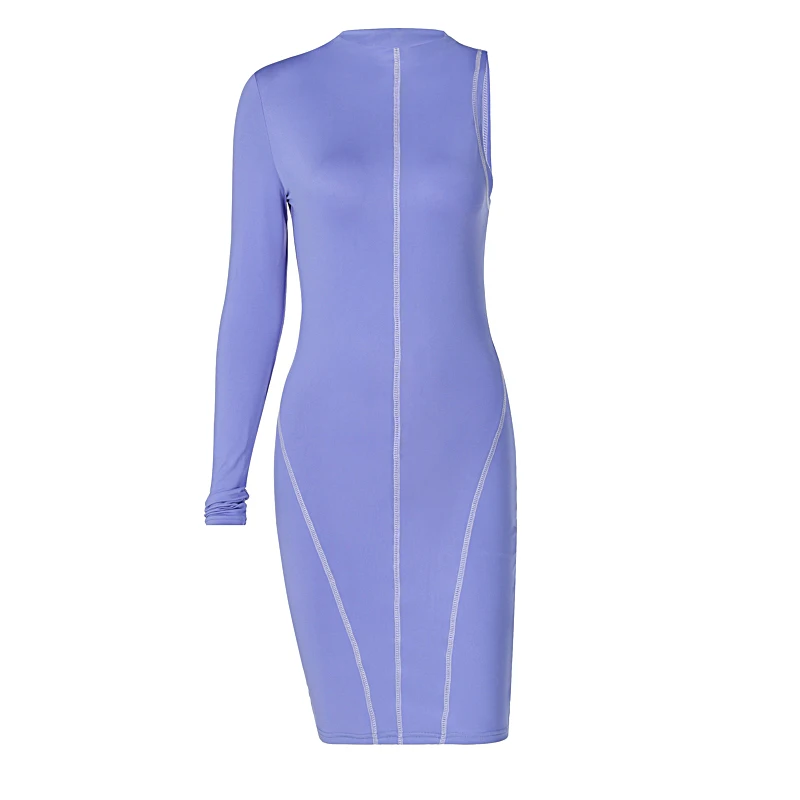

2021 Summer Sexy Long Sleeves Plain Color Simple Design Purple Color S-L Size Women Dress