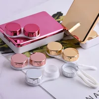 

Solid color pink contact lens case with mirror contact lenses sample small plastic glasses case box