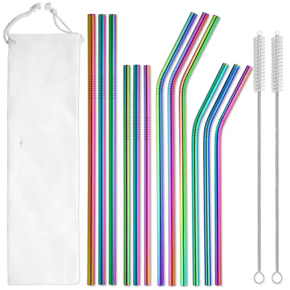 

Amazon Colorful Custom Logo Reusable Metal Drinking Straw Set With Silicone Tips, Customized