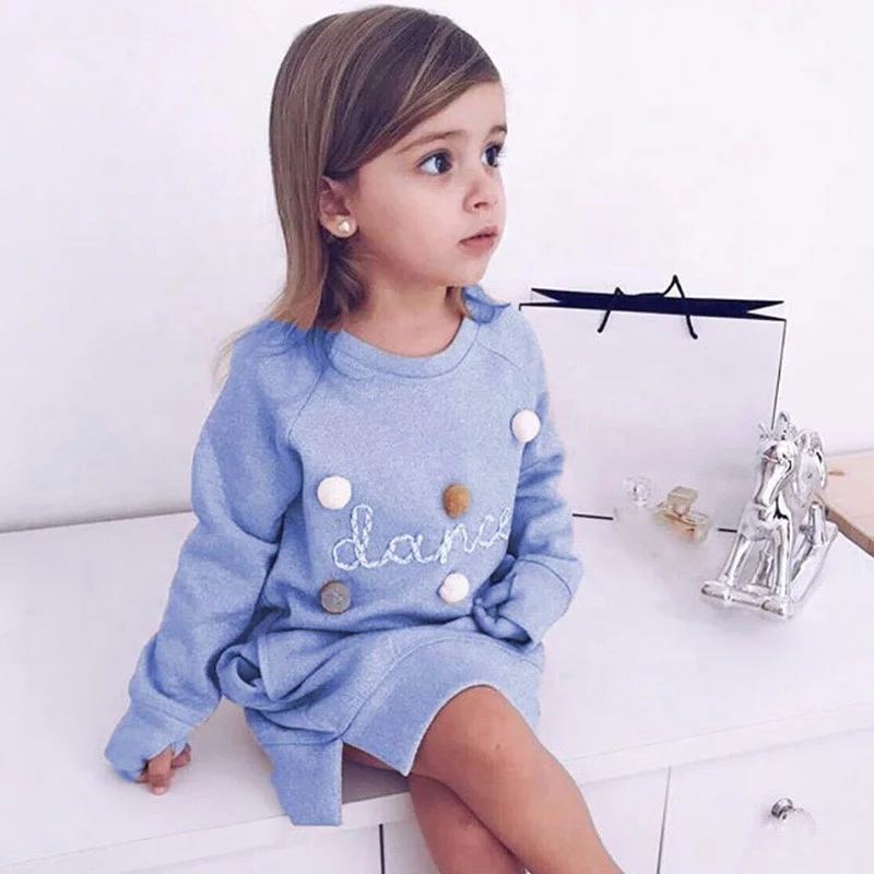 

Autumn and winter girls' dresses Long Sleeve Letter Ball Sweatshirt Dress INS girls autumn sweater dress