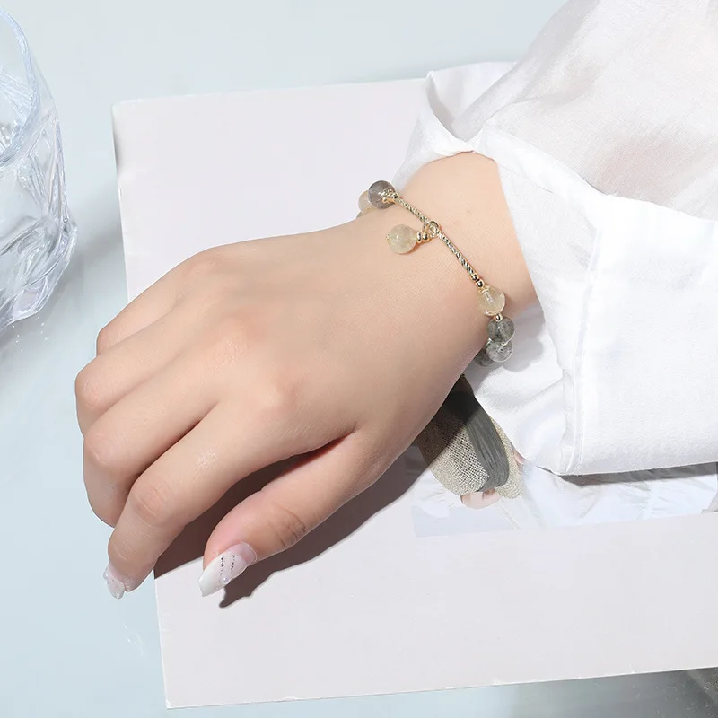 

Creative New Design Yellow Grey Gemstone Beads Bracelet Gold Plated Twist Chain Crystal Bracelet For Women Girls