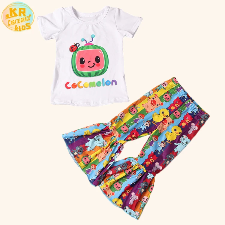 

Wholesale Designer Fashion Baby Girl Summer Outfits Cartoon Melon Kid Clothing Set