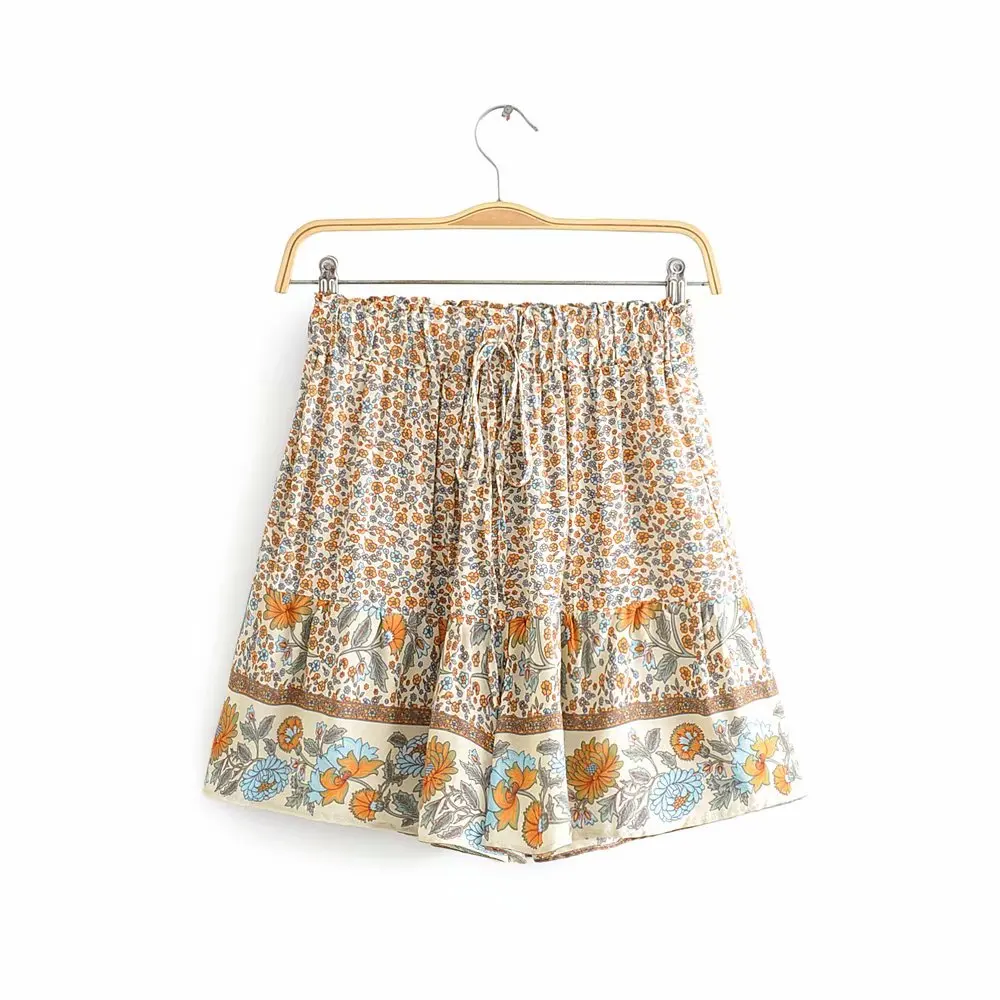 

Printed drawstring loose cool spring summer high waist woman shorts