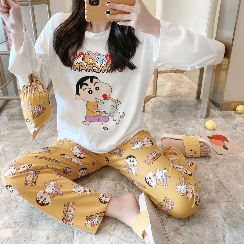 

Japanese Crayon Shinchan pajamas ladies pyjamas Spring Autumn long sleeve casual Korean women's pajama set, Picture shows