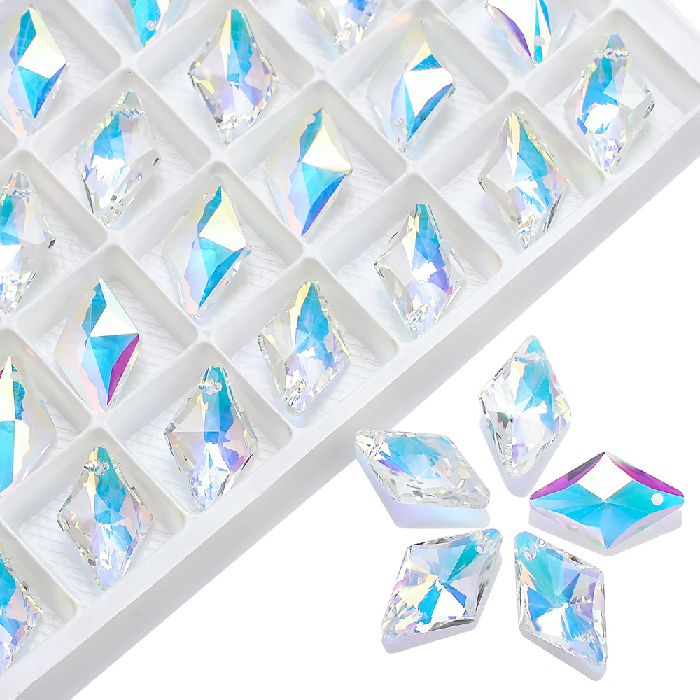 

Zhubi 15x23mm Rhombus Diamond Shape Glass Beads Fashion Jewelry Square Crystal Beads For DIY Making Earrings Pendant Necklaces, Transparent white ab lavender with sliver back