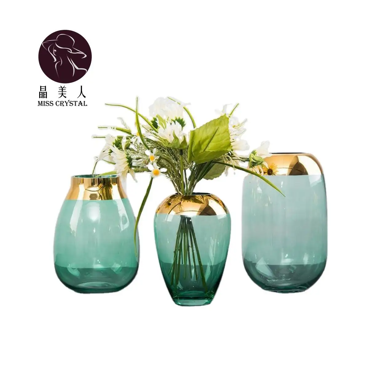 

Missc Nordic INS Style Phnom Penh Gold Rim Colored Dried Flower Glass Vases For Home Decor