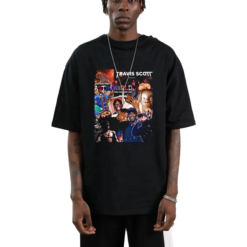 

Wholesale Travis Scott Tupac Print Men Tshirt Short Sleeve O-Neck Rapper 100% Cotton Hip Hop Mens Clothing, Black white gray dark blue red