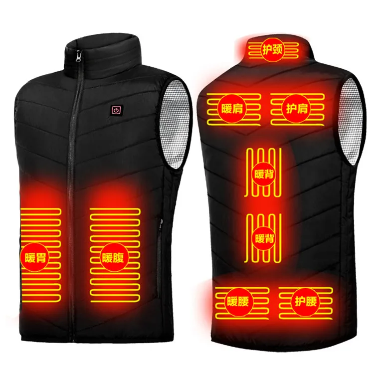 

Usb Rechargeable Smart Electric Thermal Cold Season Unisex Men Womens 9 Zone Warming Heating Jacket Heated Vest Without Battery, Black, blue