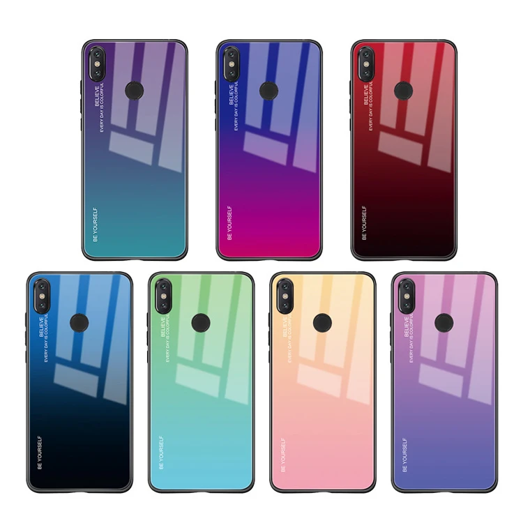 

Free sample beauty aurora color design tempered glass smartphone cover for xiaomi 6x a2 soft tpu phone case
